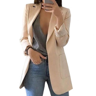 Amy | Women’s Long Blazer with Deep Pockets in Elegant Plain Color