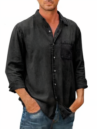 Logan | Men’s Long-Sleeve Denim Shirt with Chest Patch Pocket