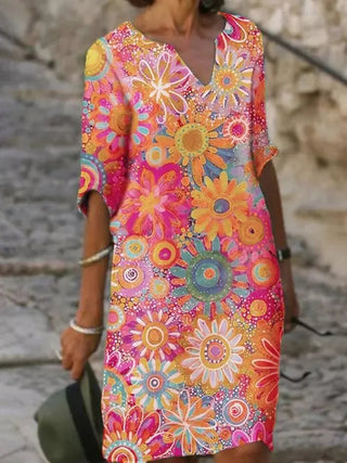 Laila | Women's Floral Half Sleeves V-Neck Summer Dress