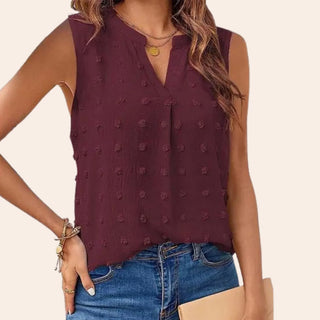 Zana | Women’s Sleeveless V-Neck Jacquard Blouse with Textured Elegant Lightweight Fit