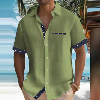 Corvian | Men’s Short-Sleeve Casual Shirt with Contrast Trim