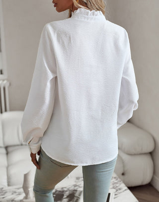 Danica | Women's Ruffled Pinstripe Button-Up Blouse