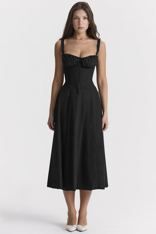 Ulrika | Women's Floral Corset Dress with Lace-Up Back and Thigh-High Side Split