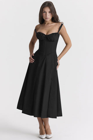 Ulrika | Women's Floral Corset Dress with Lace-Up Back and Thigh-High Side Split