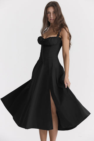 Ulrika | Women's Floral Corset Dress with Lace-Up Back and Thigh-High Side Split