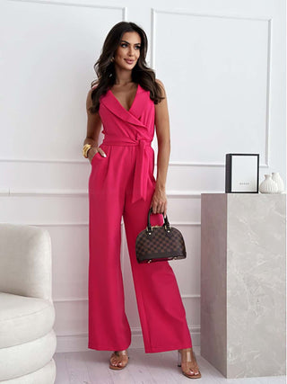 Nina | Women’s Elegant Wrap V-neck Jumpsuit with Sleeveless and Tie Belt