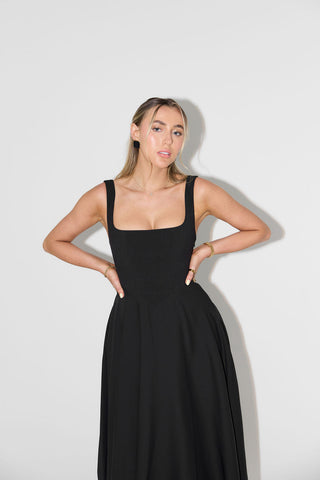 Levy | High Waist Square Neck Sleeveless Midi Dress for Women