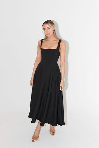 Levy | High Waist Square Neck Sleeveless Midi Dress for Women