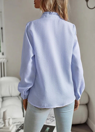 Danica | Women's Ruffled Pinstripe Button-Up Blouse