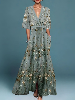 Lydia |  Women’s Sheer Floral Maxi Dress with Wrap V-neck Style