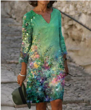 Elina | Women’s Floral Print Summer Dress with V-neckline