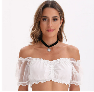 Elisa | Women’s Cropped Ruffle V-Neck Top with Short Sleeves and Ruched Front