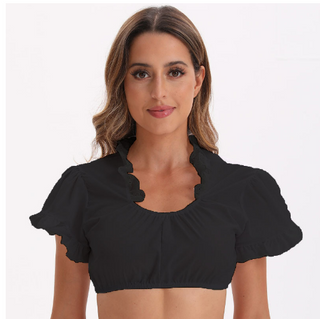Elisa | Women’s Cropped Ruffle V-Neck Top with Short Sleeves and Ruched Front