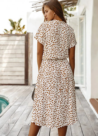 Galina | Polka Dot Midi Dress for Women with Short Sleeves and Tie-Waist V-Neck