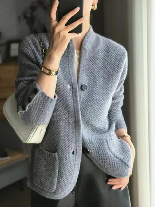 Nerys | Women’s Knitted Cardigan with Stand-Up Collar and Front Pockets