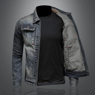 Carl | Men’s Slim-Fit Vintage Wash Denim Jacket with Zipper and Button Closure