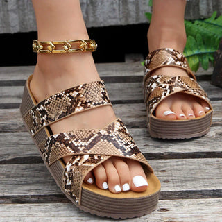 Deanne | Women’s Cork Flat Platform Sandals with Woven Crisscross Strap Design