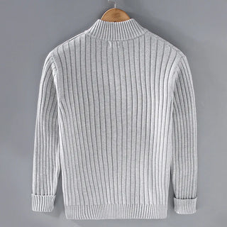 Fenwick | Men's Ribbed Knit Cardigan with Stand Collar and Full Zipper Closure