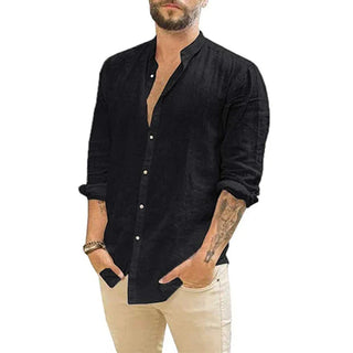 Julian | Men’s Casual Long-Sleeve Linen-Blend Shirt with Band Collar