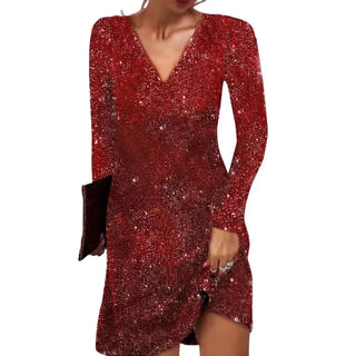 Rhian | Women’s Long Sleeve V-Neck Sequin Mini Dress for Evening Events