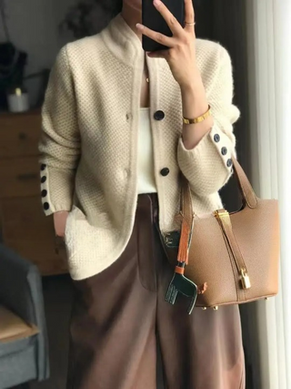 Nerys | Women’s Knitted Cardigan with Stand-Up Collar and Front Pockets