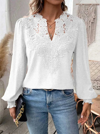 Pamie | Women’s Floral Lace Blouse with Long Puff Sleeves