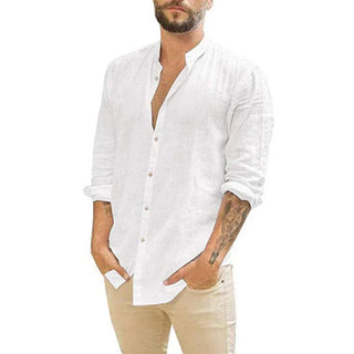 Julian | Men’s Casual Long-Sleeve Linen-Blend Shirt with Band Collar
