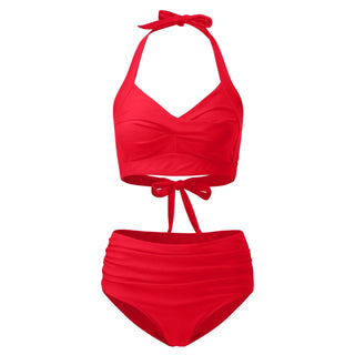 Junia | Women's High-Waisted Ruched Bikini Set with Halter Twist-Front Top