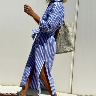 Venus | Women's Classic Long Sleeve Striped Shirt Dress