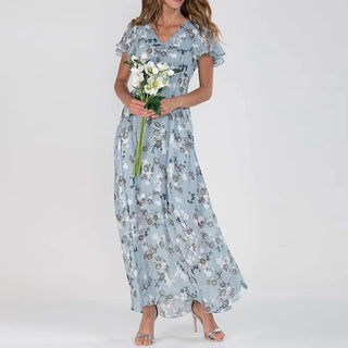 Dahlia | Women’s Floral Maxi Dress with Ruffle Short Sleeves