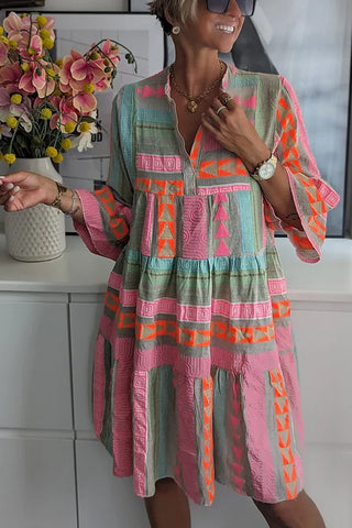 Talia | Women's Colorful Tiered Midi Dress with Flared Sleeves