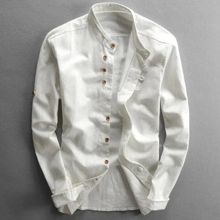 Adrian | Men’s Elegant Band Collar Button-Up Shirt with Modern Japanese Design