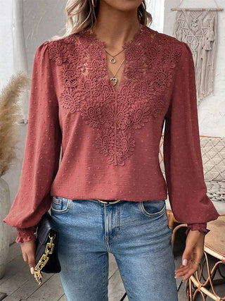 Pamie | Women’s Floral Lace Blouse with Long Puff Sleeves