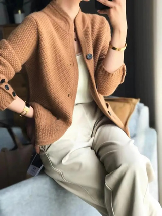 Nerys | Women’s Knitted Cardigan with Stand-Up Collar and Front Pockets