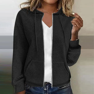 Ash | Waffle-Knit Zip-Up Hoodie for Women with Long Sleeves and Front Pockets
