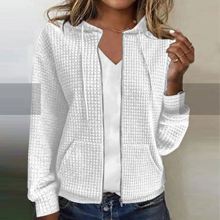 Ash | Waffle-Knit Zip-Up Hoodie for Women with Long Sleeves and Front Pockets