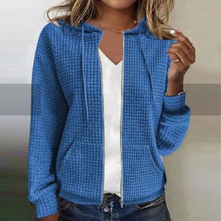 Ash | Waffle-Knit Zip-Up Hoodie for Women with Long Sleeves and Front Pockets