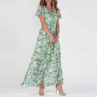 Dahlia | Women’s Floral Maxi Dress with Ruffle Short Sleeves