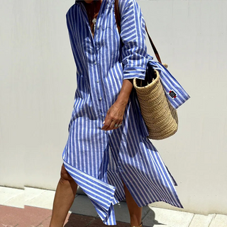 Venus | Women's Classic Long Sleeve Striped Shirt Dress
