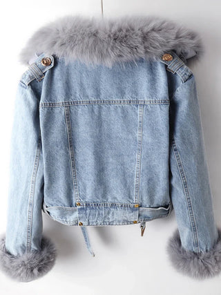 Thalassa | Women’s Cropped Denim Jacket with Shaggy Fur Collar