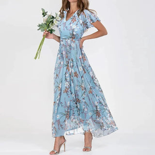 Dahlia | Women’s Floral Maxi Dress with Ruffle Short Sleeves