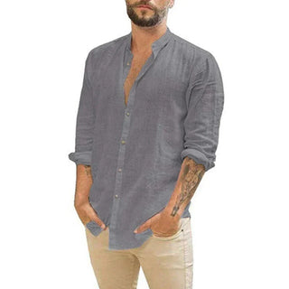 Julian | Men’s Casual Long-Sleeve Linen-Blend Shirt with Band Collar