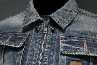 Carl | Men’s Slim-Fit Vintage Wash Denim Jacket with Zipper and Button Closure