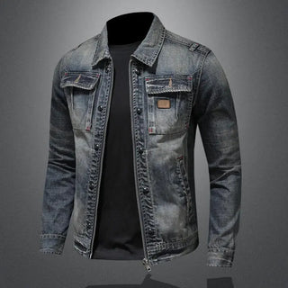 Carl | Men’s Slim-Fit Vintage Wash Denim Jacket with Zipper and Button Closure