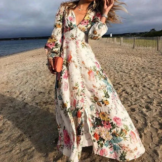 Livia | Boho Floral Pattern Maxi Dress for Women with Vibrant Multi-Color Print