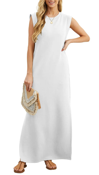 Fiona | Women's Casual Sleeveless Maxi Dress with Crew Neck