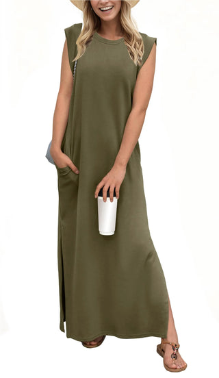 Fiona | Women's Casual Sleeveless Maxi Dress with Crew Neck