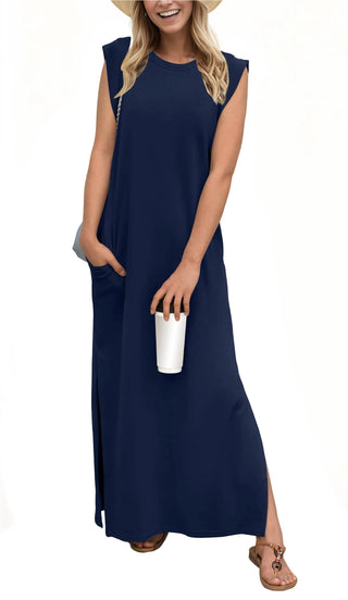 Fiona | Women's Casual Sleeveless Maxi Dress with Crew Neck