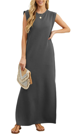 Fiona | Women's Casual Sleeveless Maxi Dress with Crew Neck