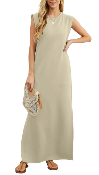 Fiona | Women's Casual Sleeveless Maxi Dress with Crew Neck